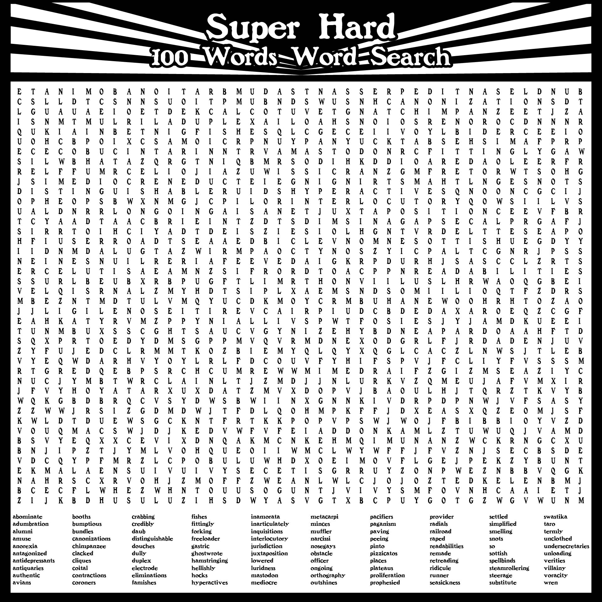 100 Hard Word Search Puzzles Pdf Printable Word Search Maker