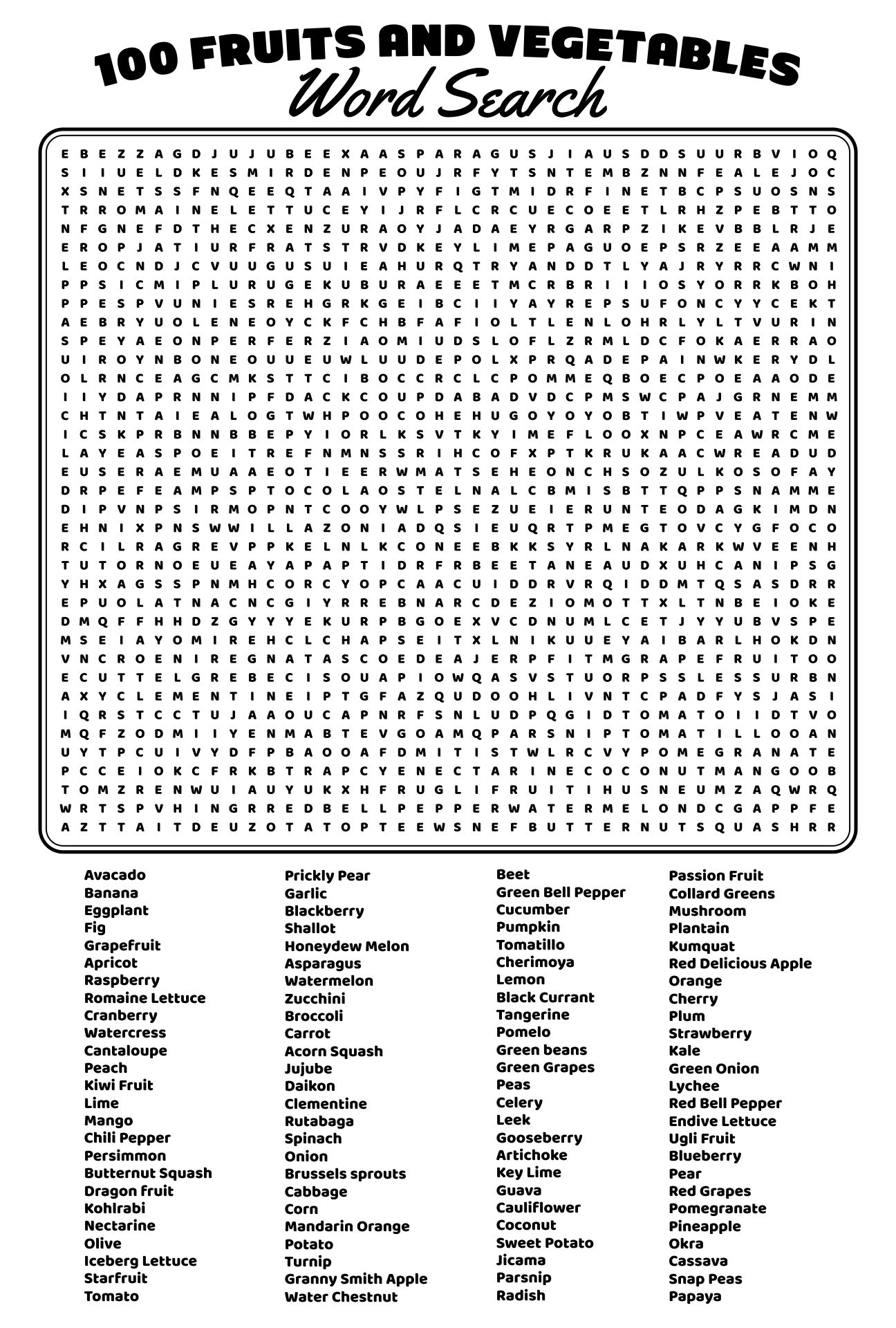 100 Word Printable Word Search Word Search Maker