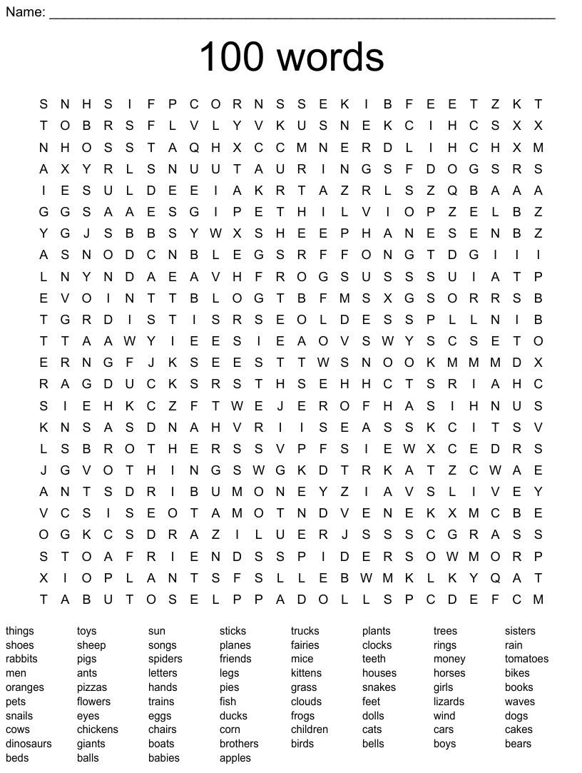 100 Words Word Search WordMint Printable Templates Online By Paul 
