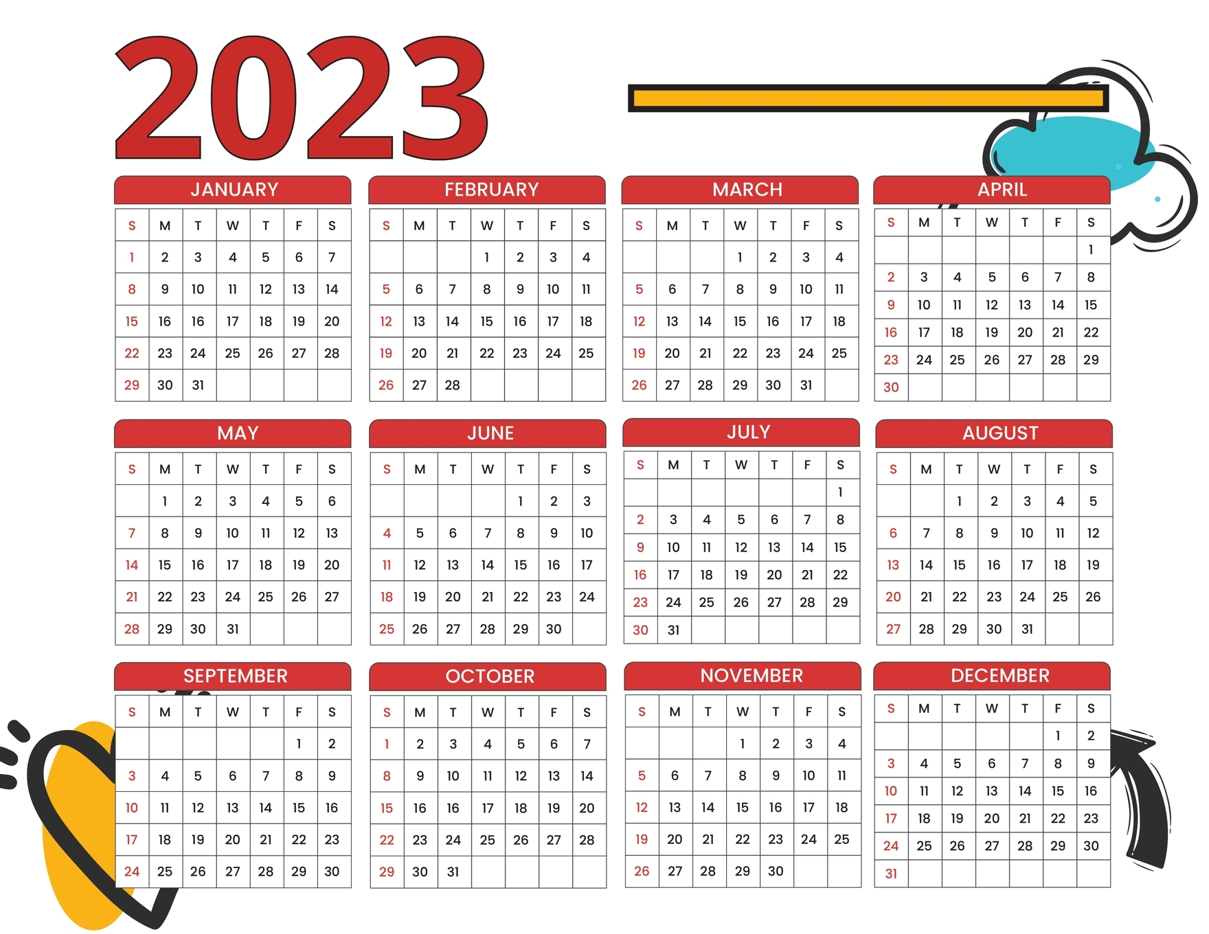 2024 12 Month Calendar Template Word 2023 2024 Calendar With Holidays
