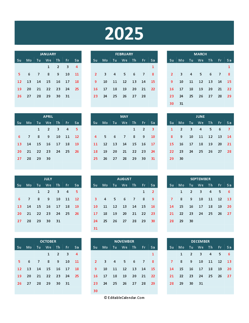 2025 Printable Calendar Word Document Template Freddy M Bates