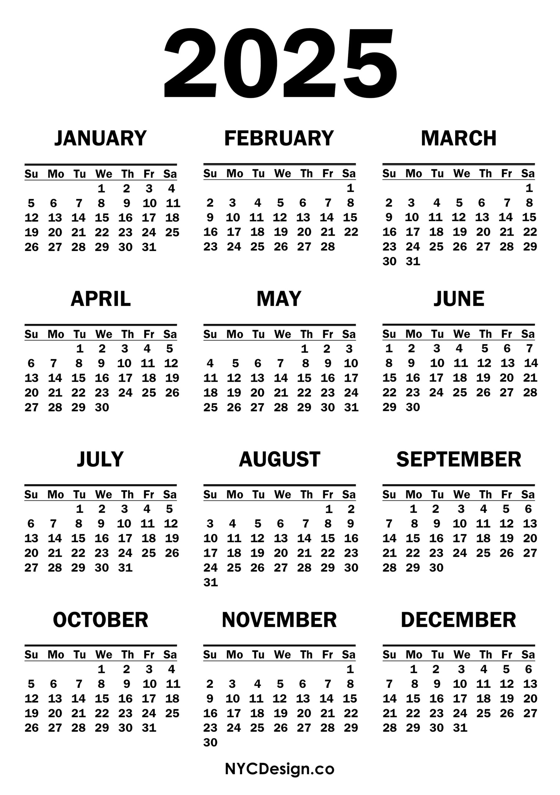 2025 Yearly Calendar Printable One Page Word Search Leigh Rosella
