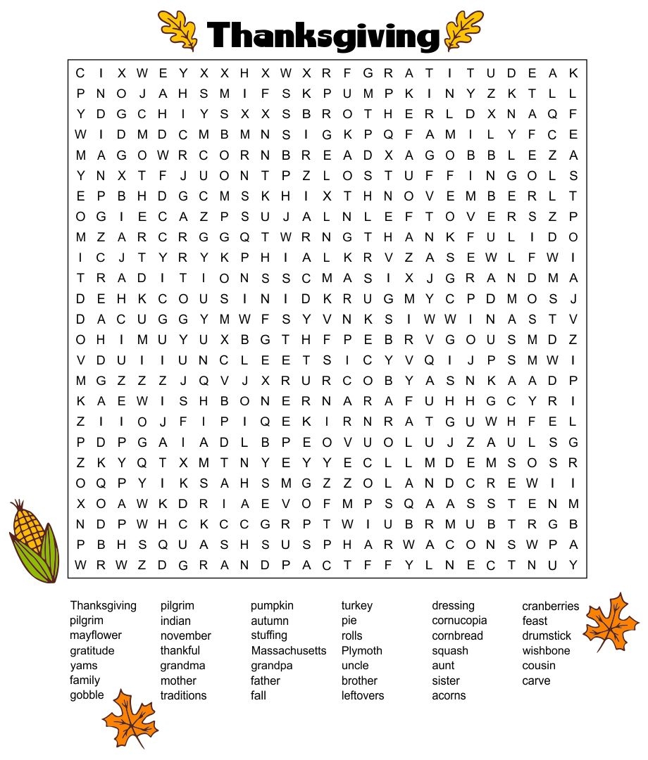 4 Best Printable Thanksgiving Word Search Puzzles Printablee