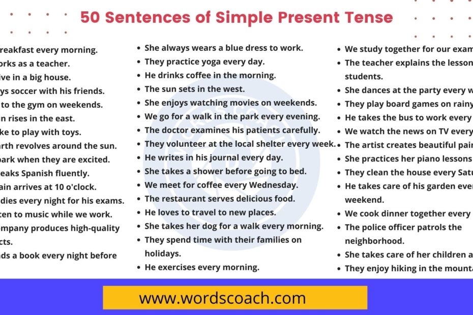 50 Sentences Of Simple Present Tense 50 Examples Of Simple Present