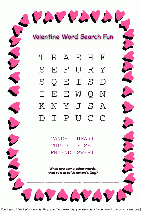 6 Valentine Word Search Puzzles Printable For Kids