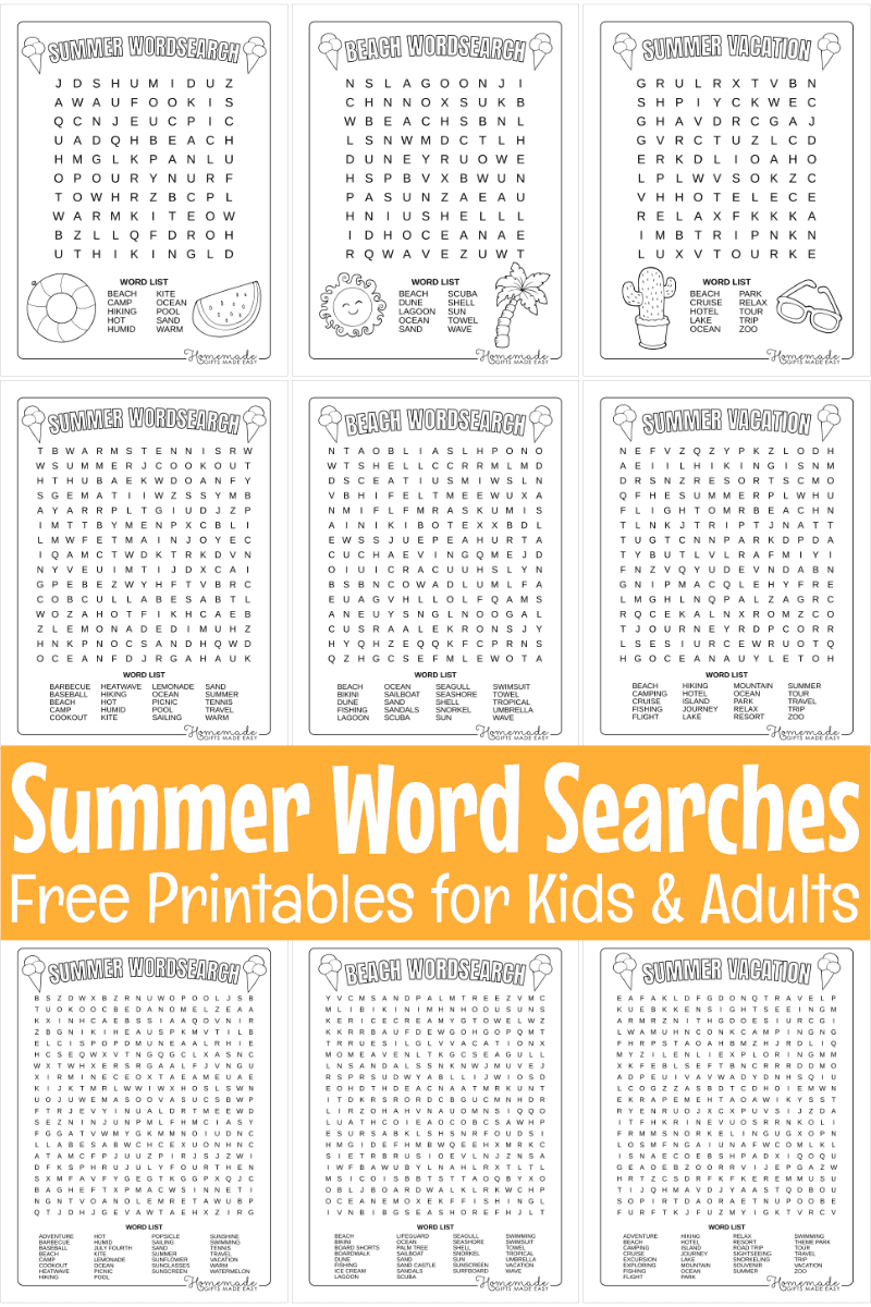 9 Best Free Printable Summer Word Search Puzzles For Kids Worksheets 