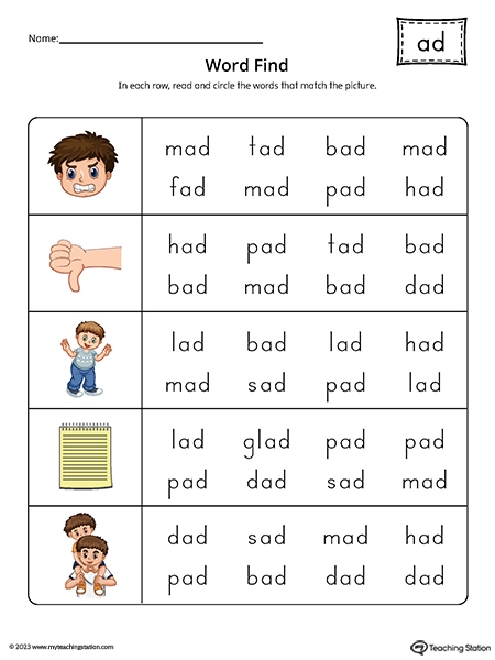 AD Word Family Word Find Printable PDF MyTeachingStation