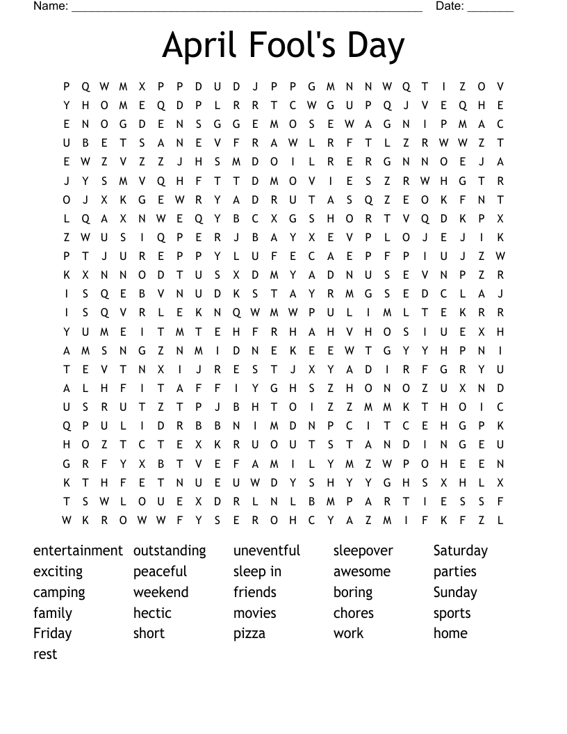 April Fools Word Search Free Printable Word Search Maker