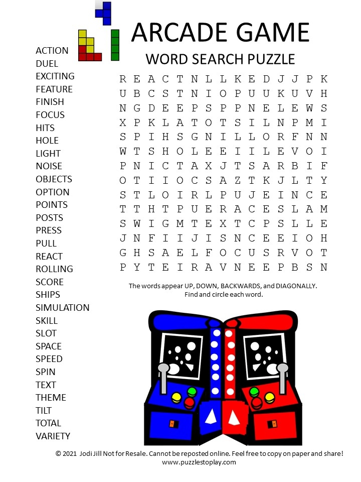 Arcade Game Word Search Puzzle Puzzles To Play