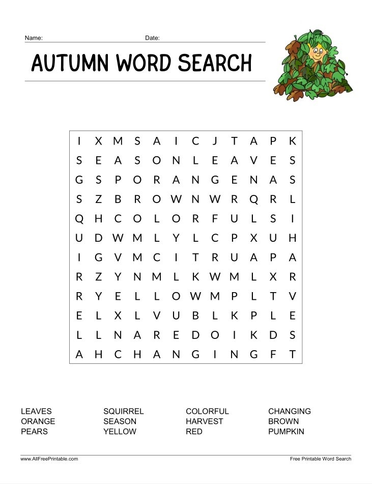 Autumn Word Search For Kids Free Printable Autumn Word Search For Kids Free Printable