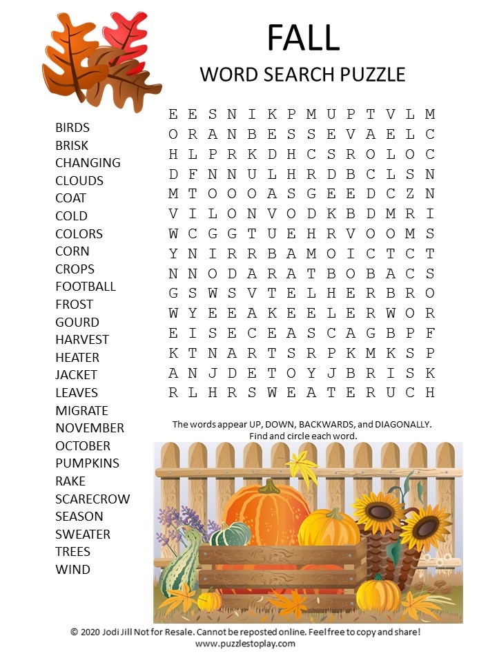 Autumn Word Search Printable Printable Word Searches Autumn Word Search Printable Printable Word Searches