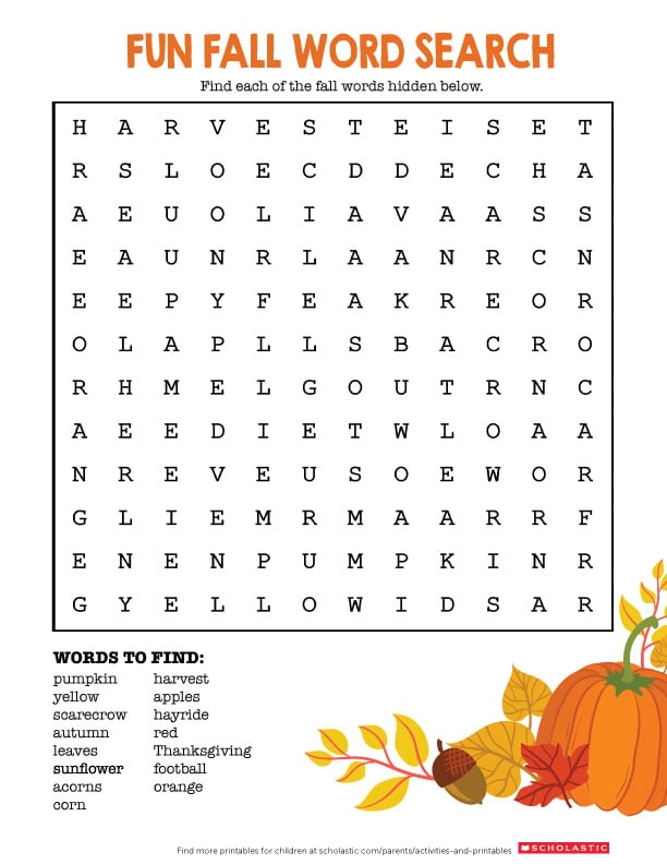 Autumn Word Search Printable Printable Word Searches