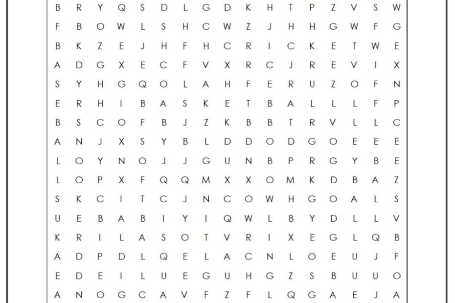 Ball Sports Word Search Monster Word Search