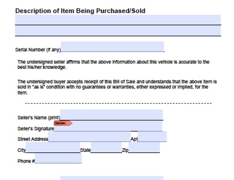 Blank Printable General Bill Of Sale Template Word Printables