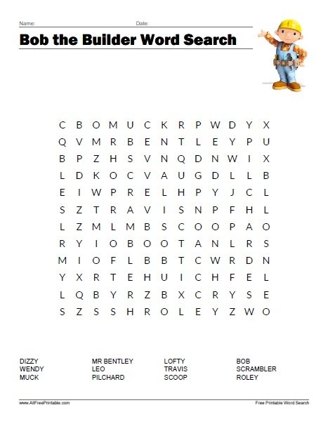 Bob The Builder Word Search Free Printable