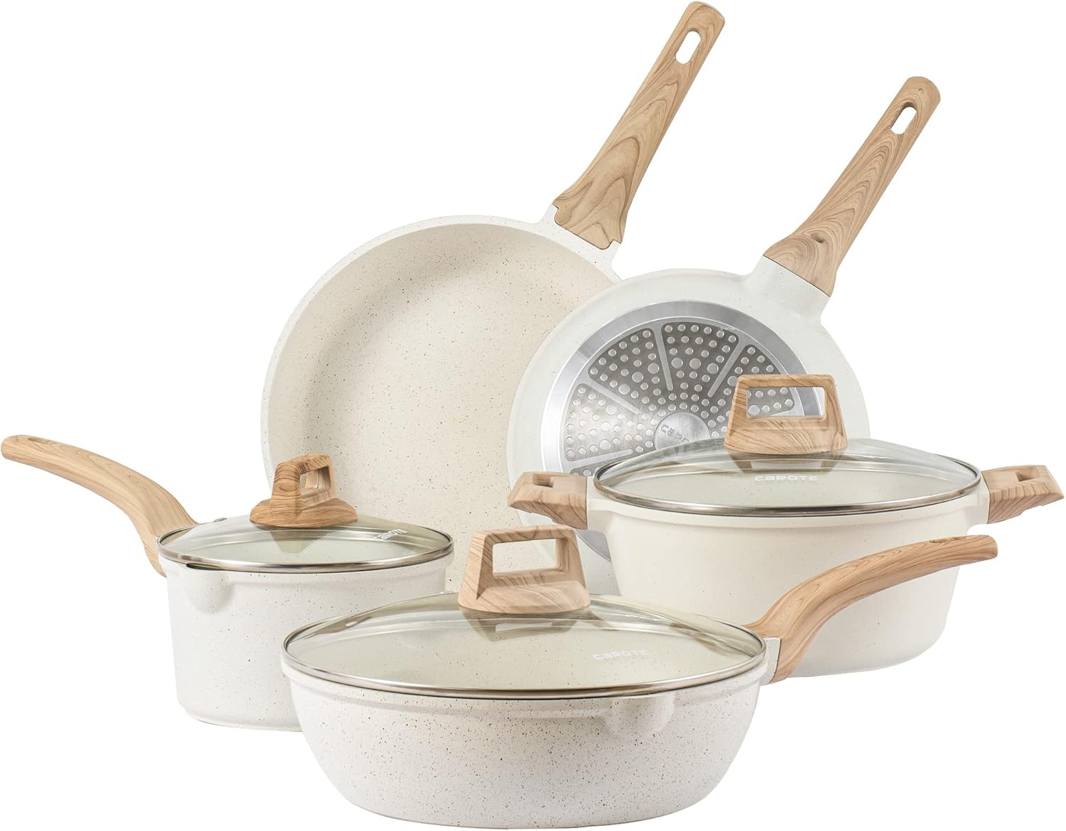 CAROTE Nonstick Pots And Pans Set White Granite Induction Cookware 