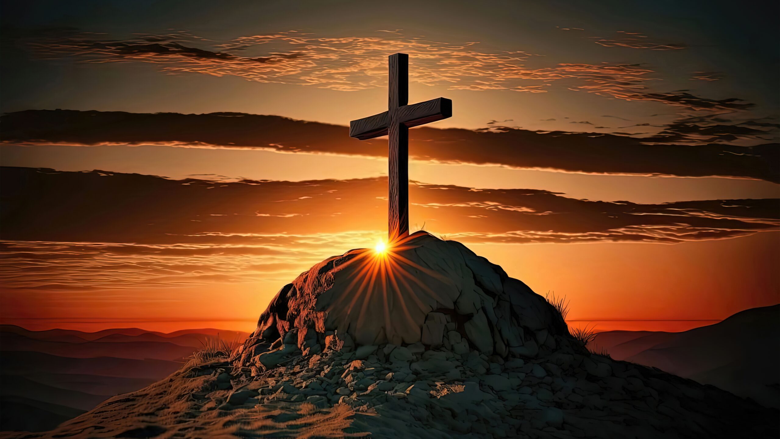 Christian Cross Wallpaper 4K AI Art Sunset Jesus Cross