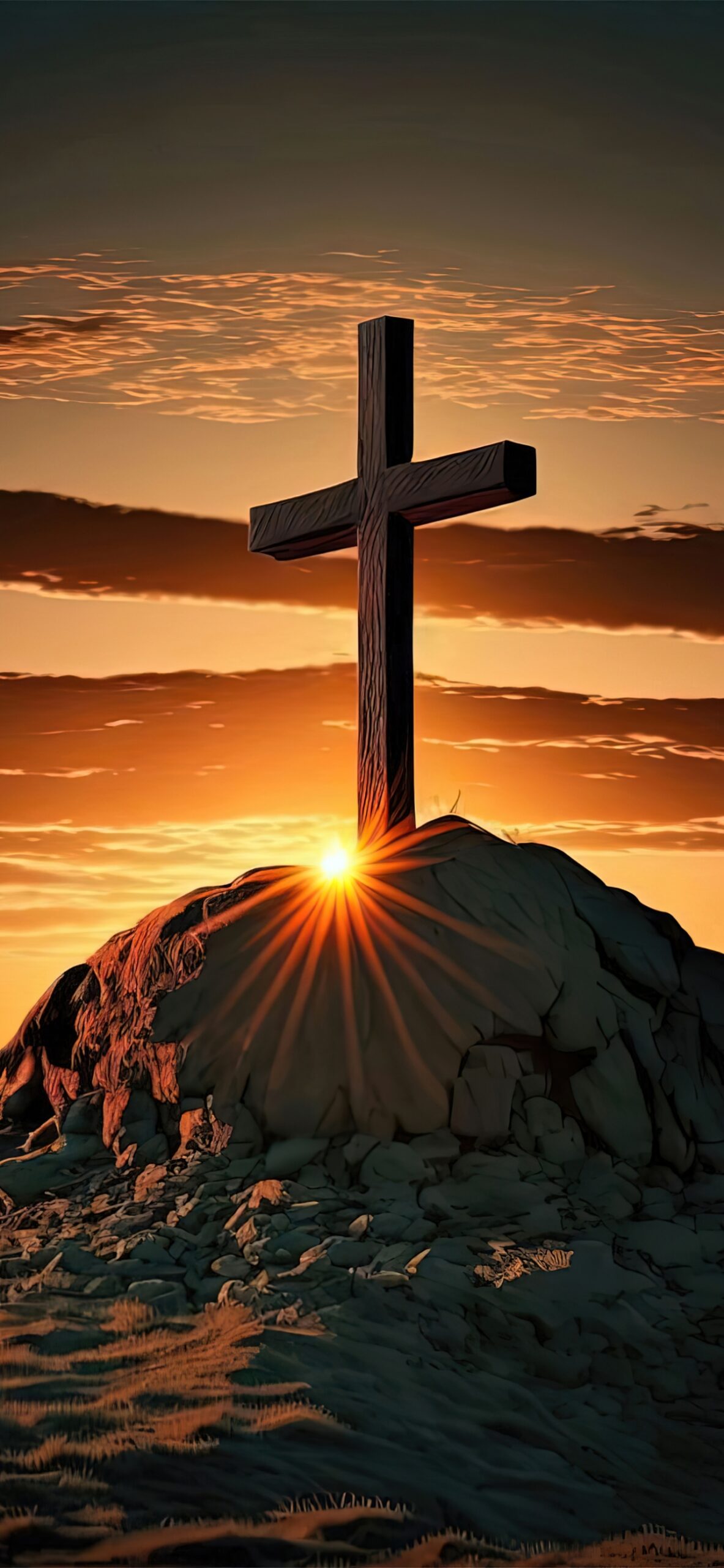 Christian Cross Wallpaper 4K AI Art Sunset Jesus Cross