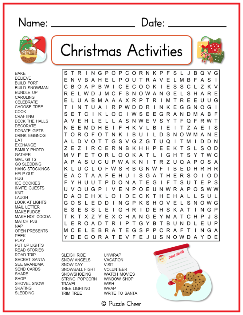 Christmas Activities Word Search Puzzle Puzzle Cheer Christmas Activities Word Search Puzzle Puzzle Cheer
