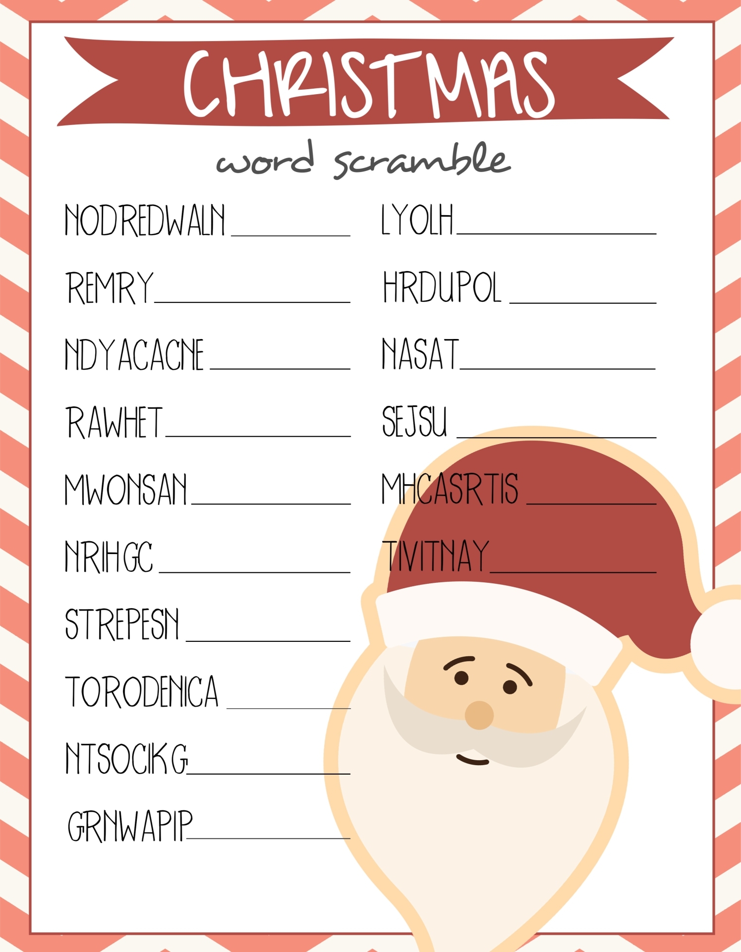 Christmas Word Scramble 14 Free PDF Printables Printablee