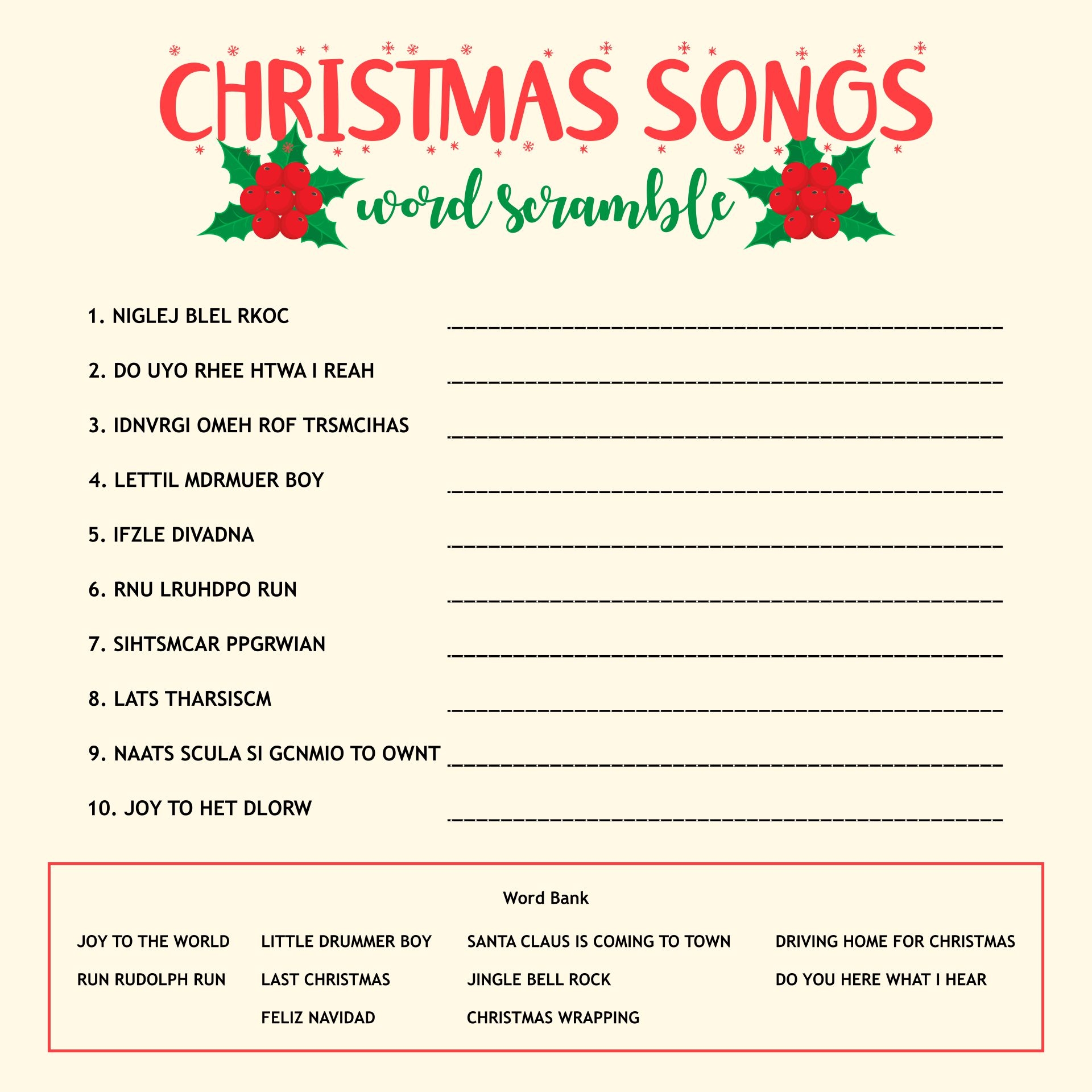Christmas Word Scramble 14 Free PDF Printables Printablee
