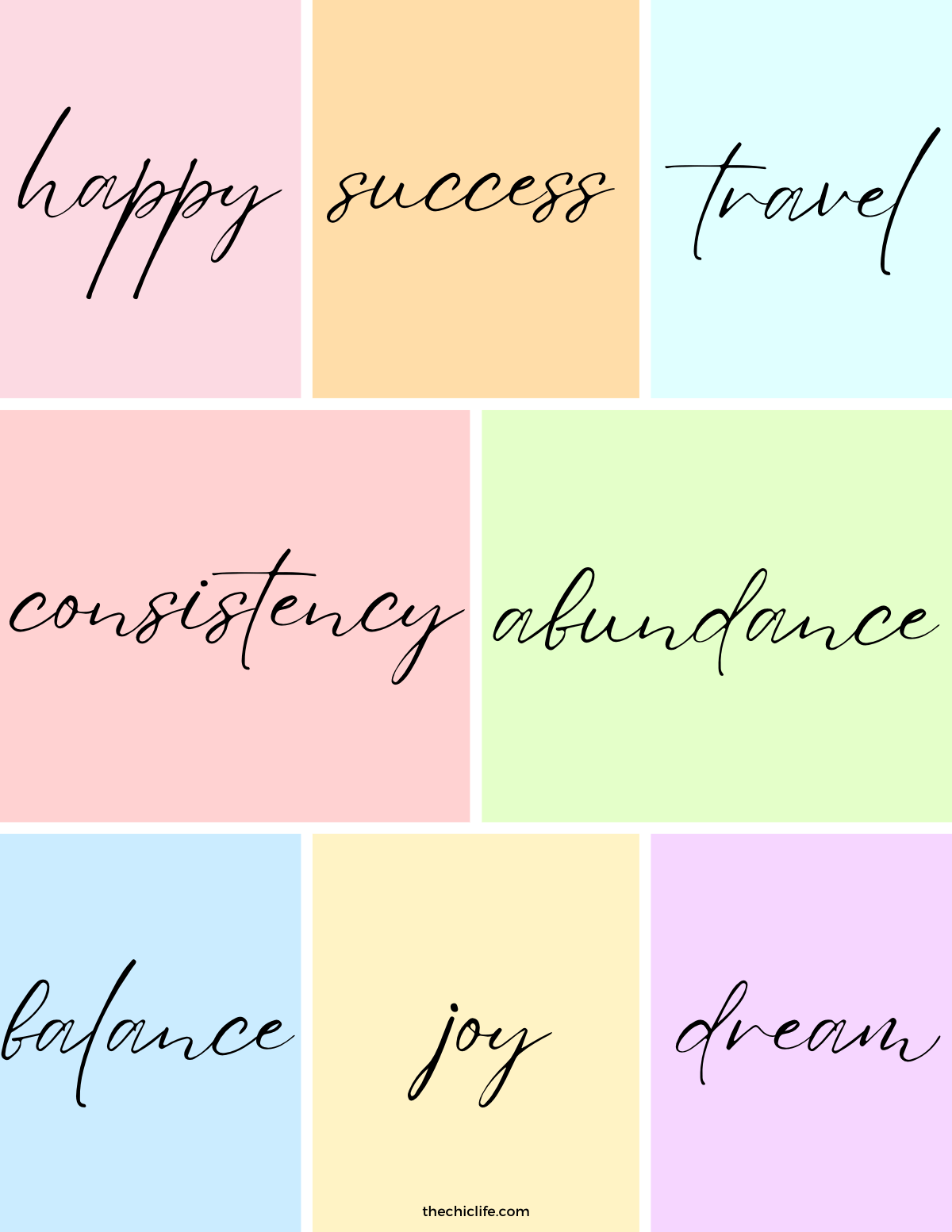 Colorful Vision Board Words Free Printable PDF The Chic Life