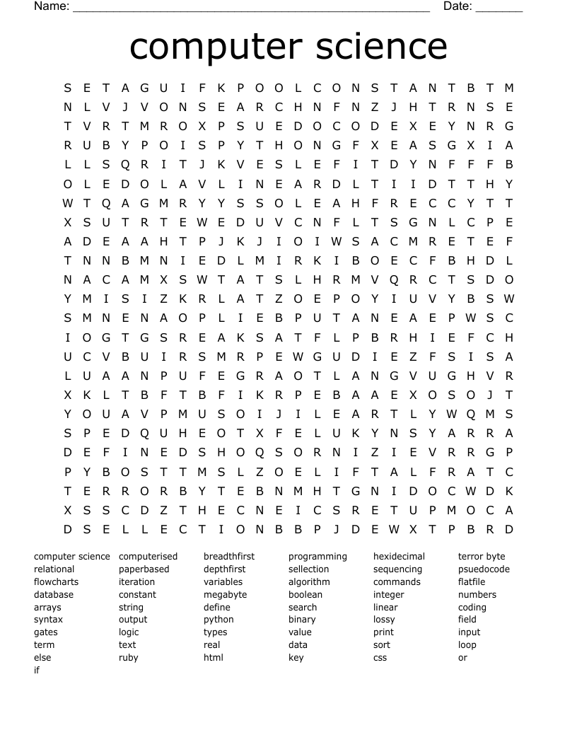 Computer Science Word Search Printable Word Search Maker
