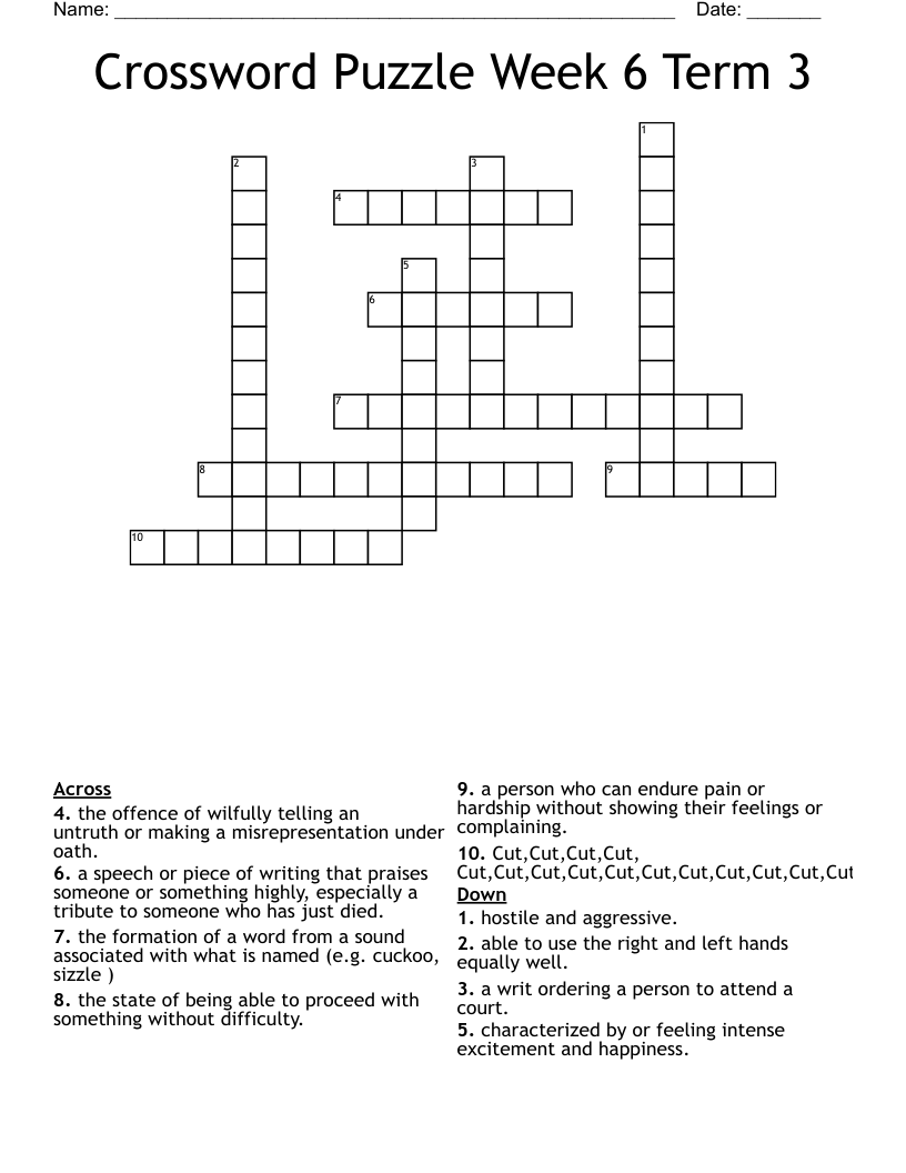 Crossword Puzzle Week 6 Term 3 WordMint