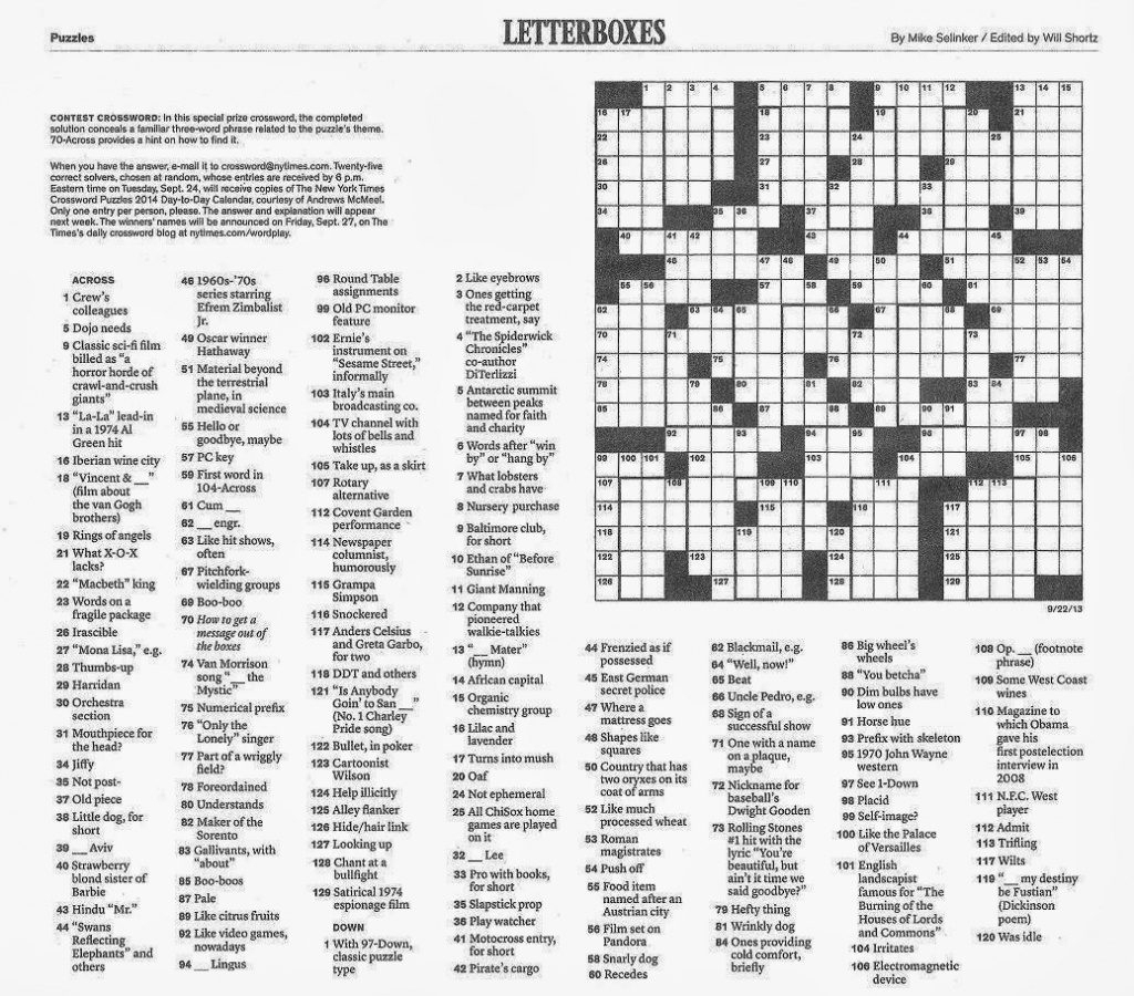 Crossword Puzzles New York Times Printable Free Printable Sunday Ny 