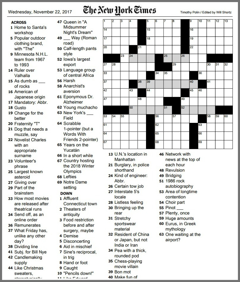 Crossword Puzzles New York Times Printable