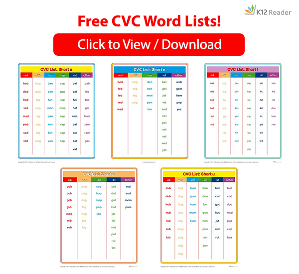 Cvc Word List Printable Cvc Word List Printable