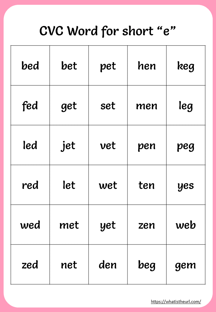 Cvc Word List Printable Printable Calendars AT A GLANCE