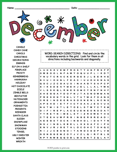 December Word Search December Word Search