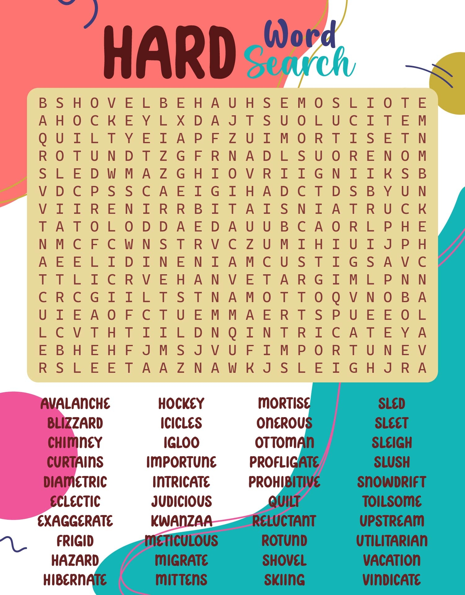 Difficult Printable Word Search