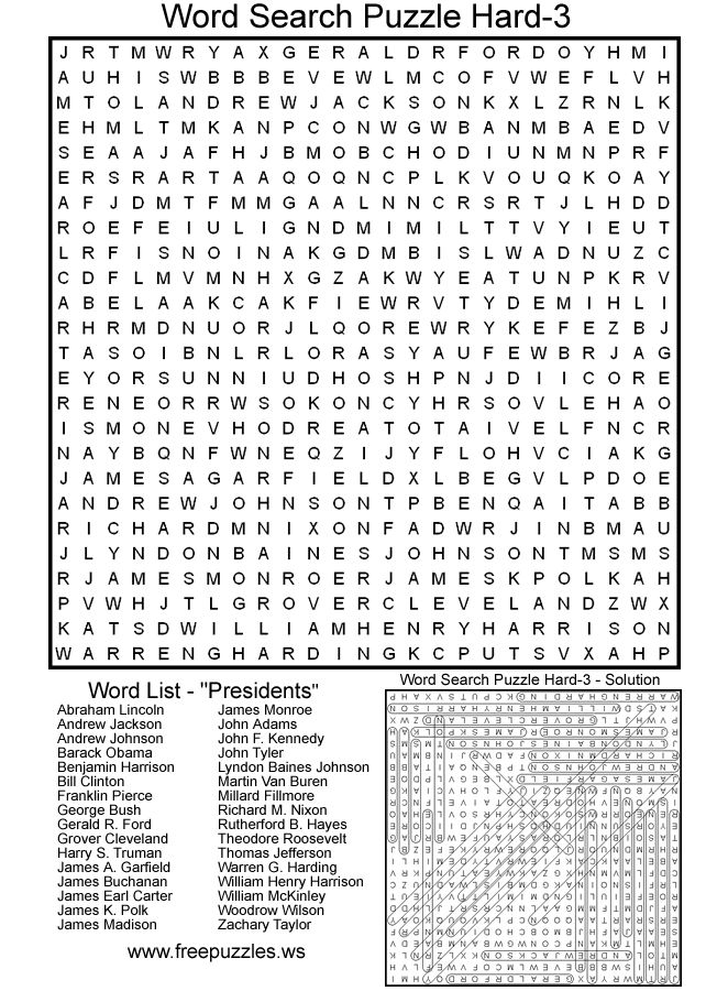 Difficult Printable Word Searches