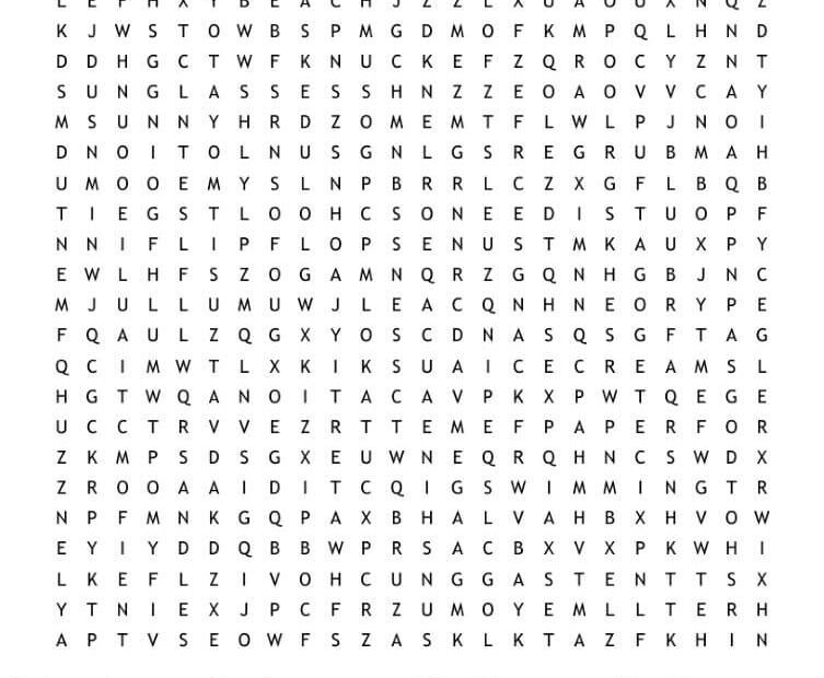 Difficult Summer Vacation Word Search Free Download And Print For You