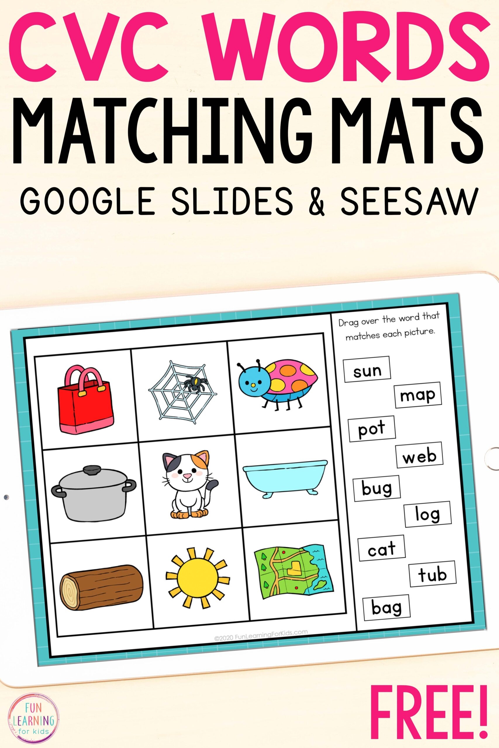 Digital CVC Words Matching Mats For Kindergarten Digital CVC Words Matching Mats For Kindergarten