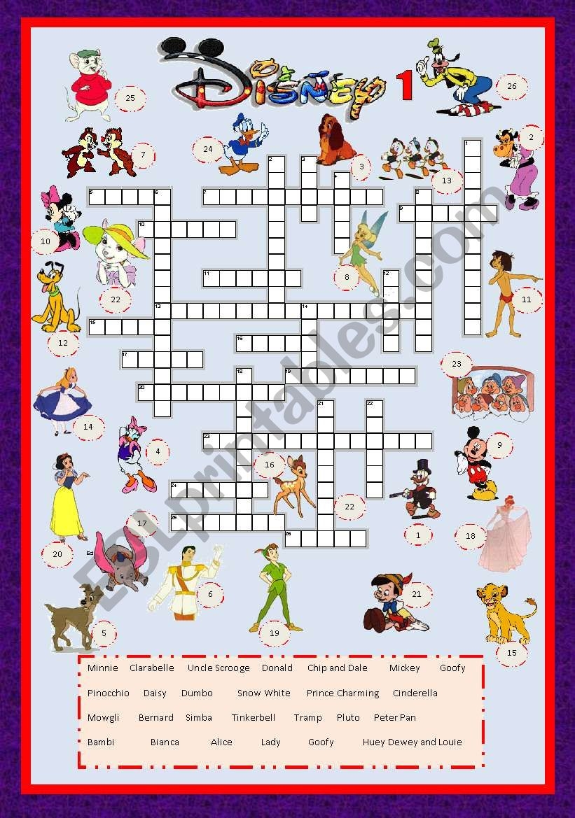 Disney Crossword Puzzles Printable