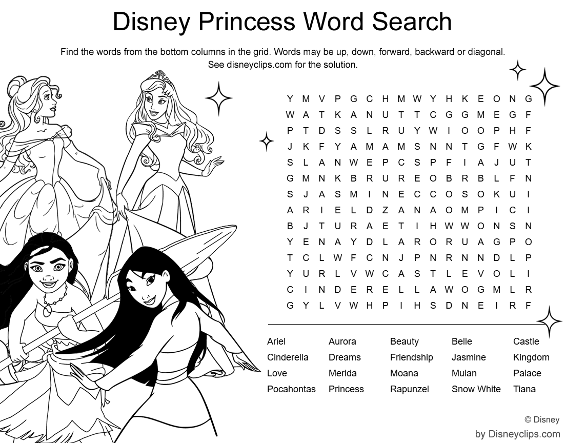 Disney Princess Word Search Printable Word Search Maker