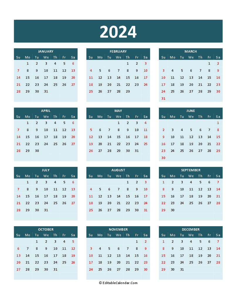 Download 2024 Calendar Printable Word Pdf Word Version 