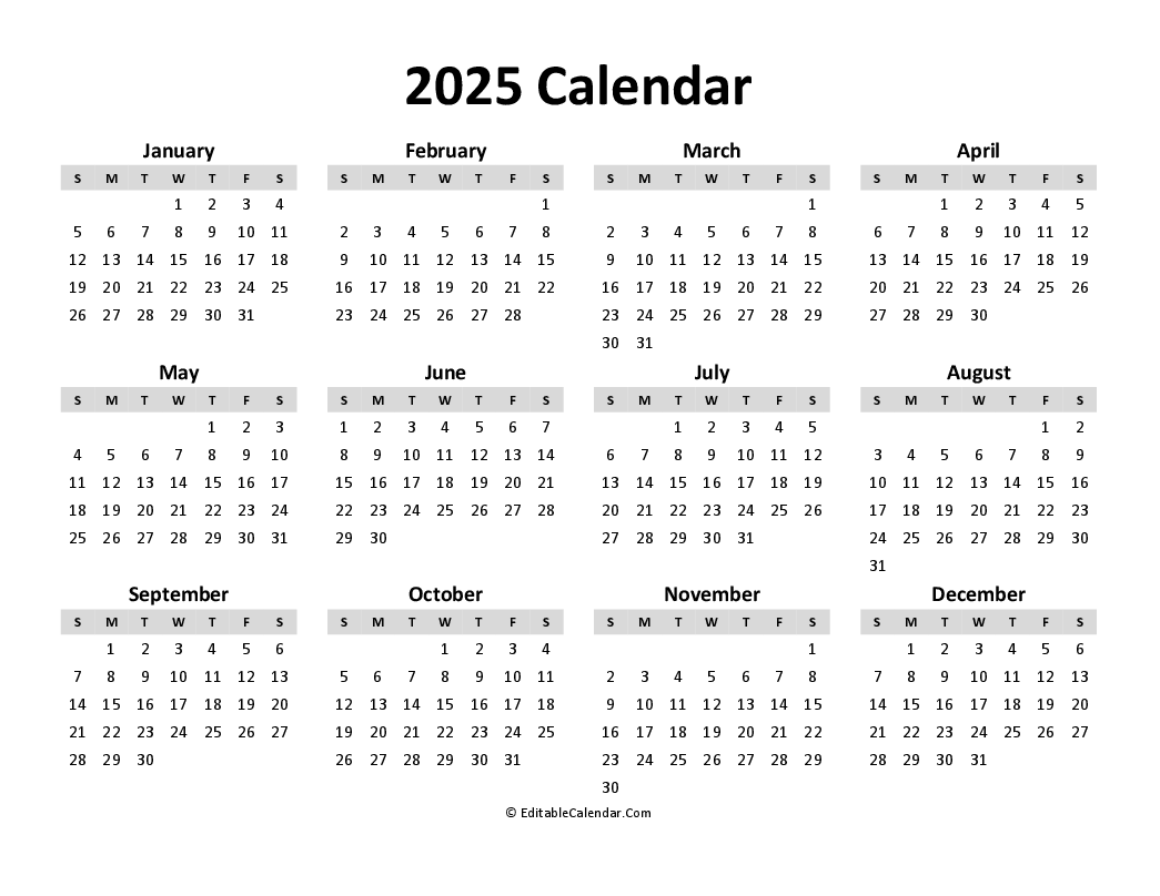 Download Free Printable Calendar 2025 PDF Version 