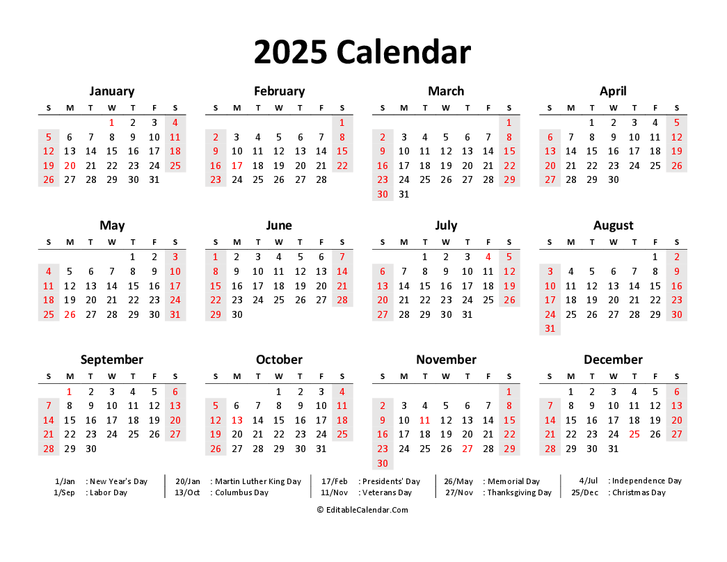 Download Printable 2025 Calendar Word PDF Version  Download Printable 2025 Calendar Word PDF Version