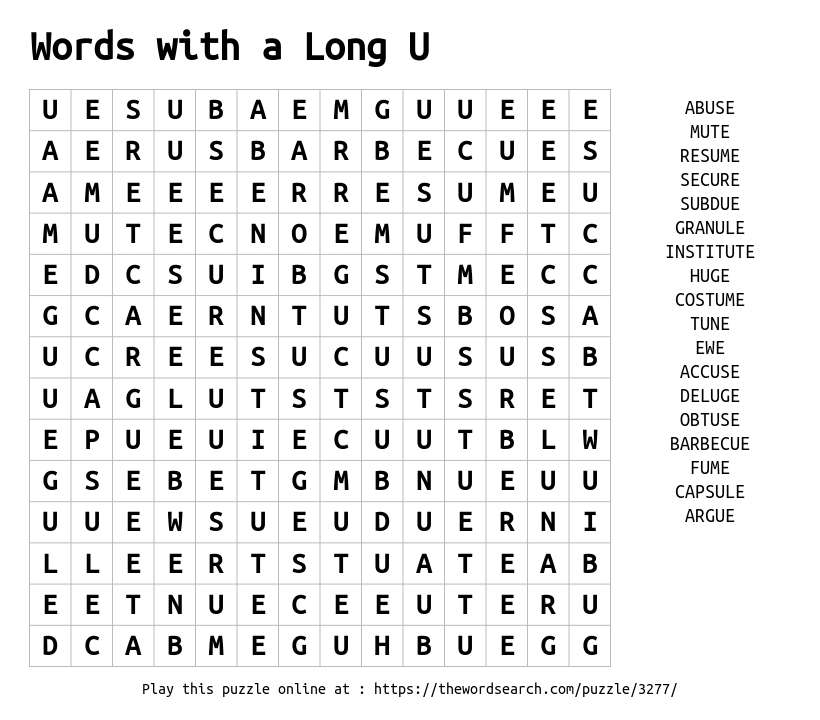 Download Word Search On Long U Download Word Search On Long U