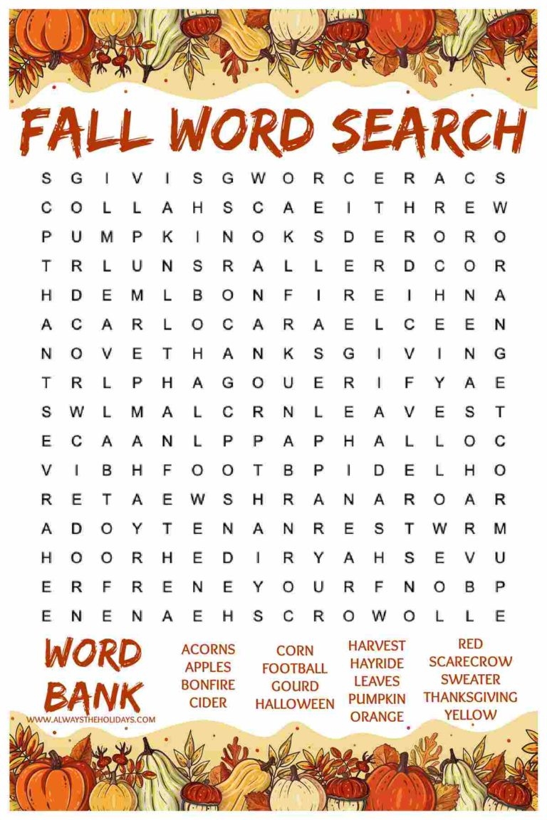 Easy Fall Word Search Printable Free Word Find With Answers