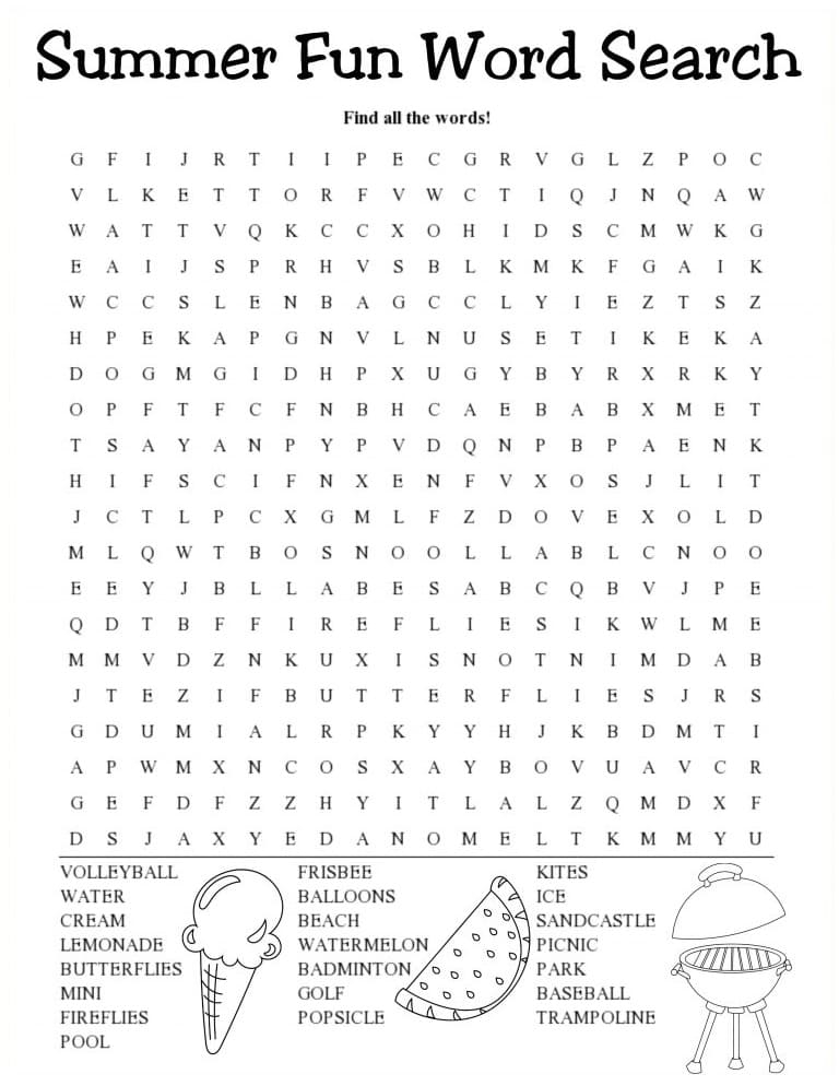 Easy Summertime Word Search Printables Word Search Maker