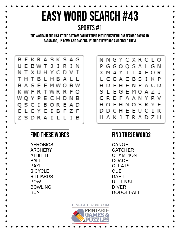 Easy Word Search Printable Puzzles