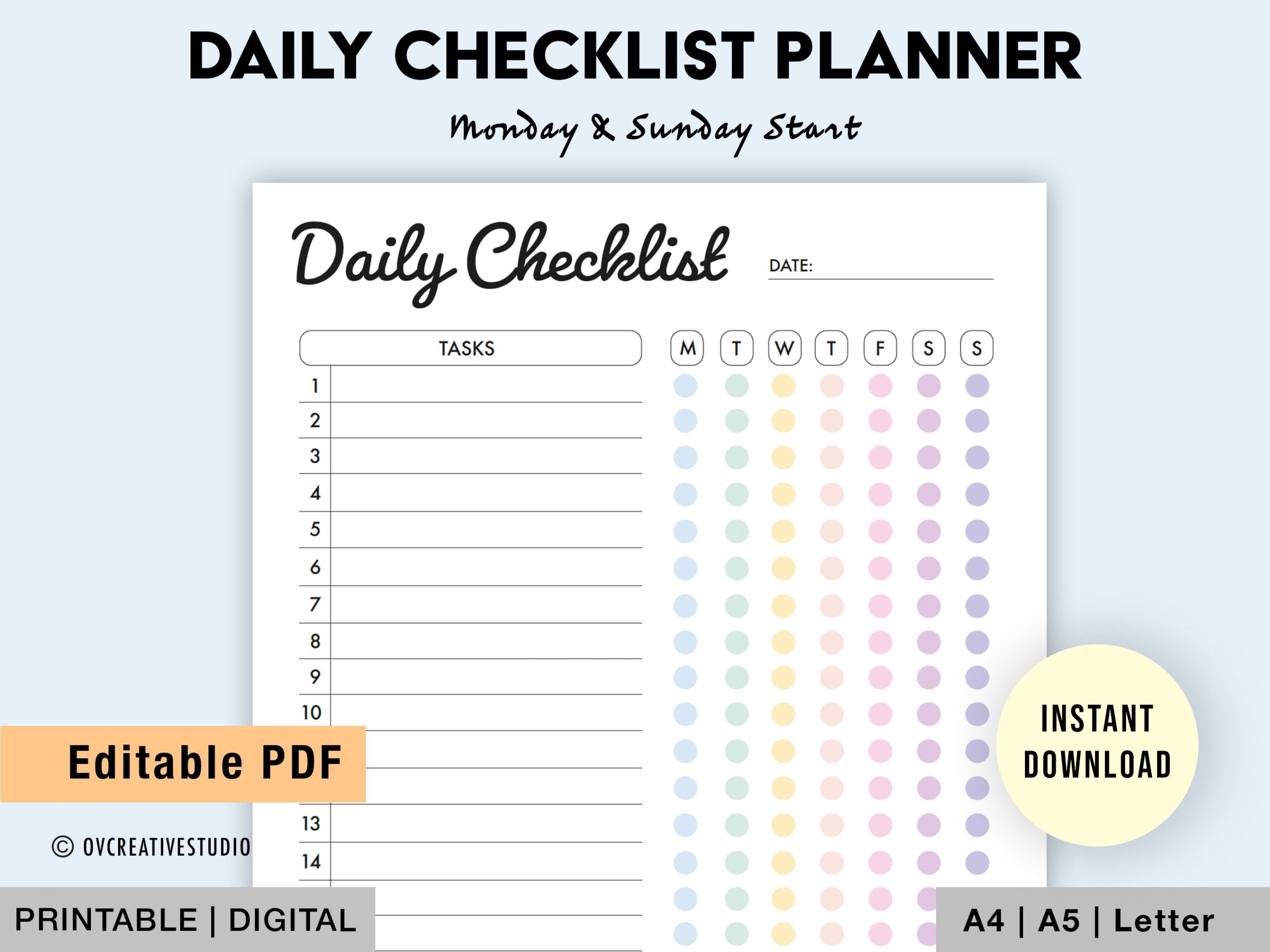 Editable Daily Checklist Printable Weekly To Do List Etsy