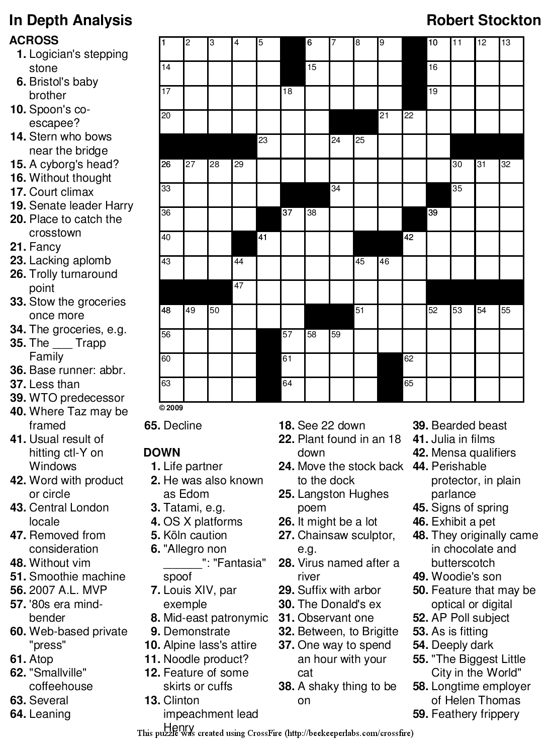Eugene Sheffer Printable Crossword Puzzles