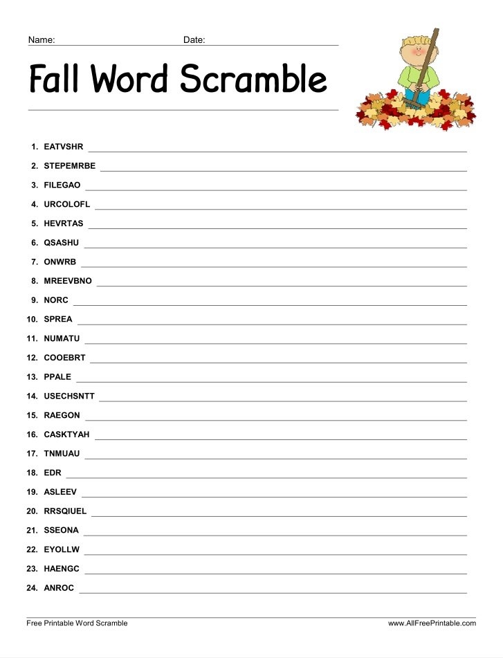 Fall Word Scramble Free Printable Fall Word Scramble Free Printable