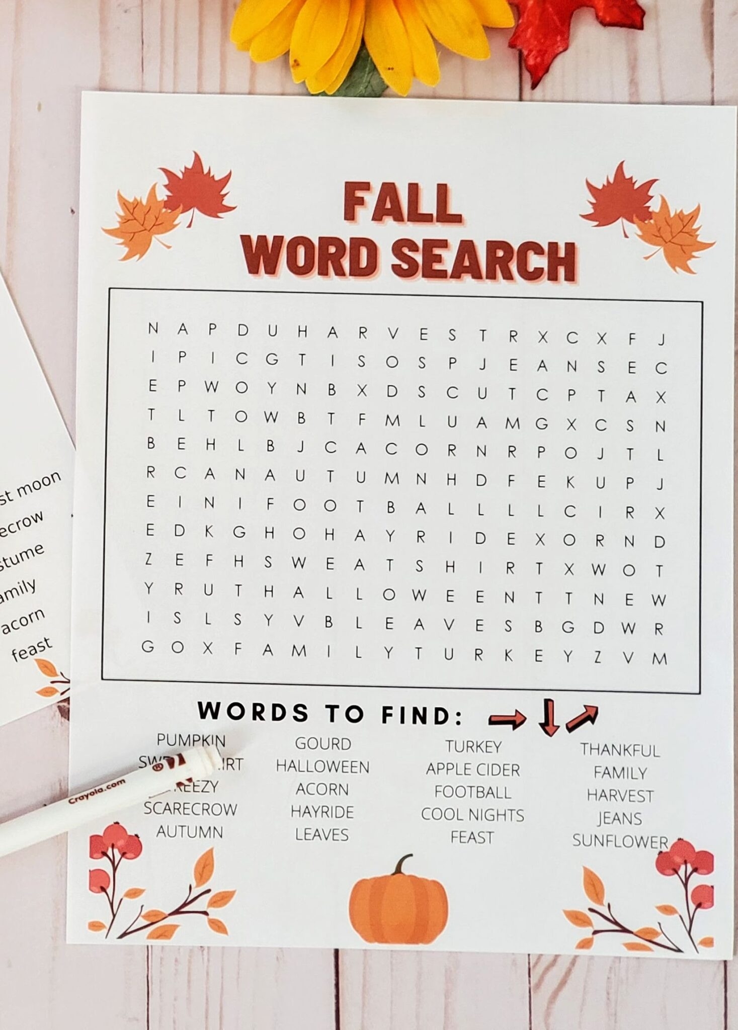 Fall Word Search Printable Worksheets Word Search Maker